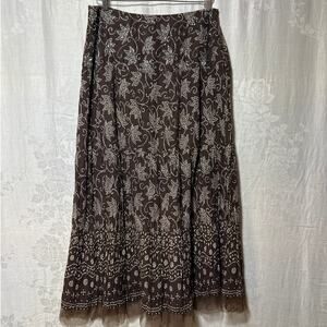 Goodclothes Midi Skirt Medium Brown White Floral Beaded Cotton Mesh Boho